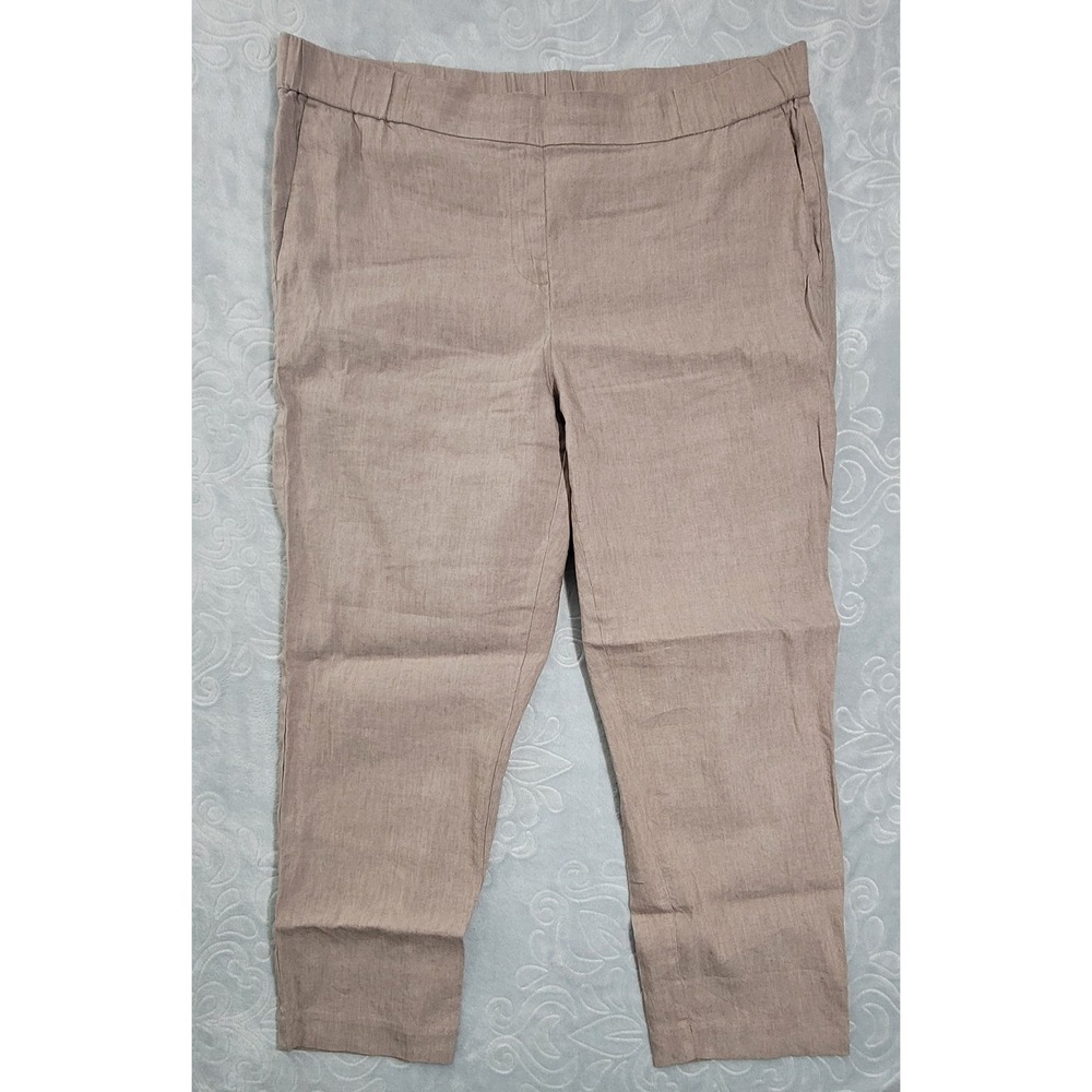 J Jill Linen Stretch Pants Women's Medium Beige Pull On Mid Rise W/ Pockets Used